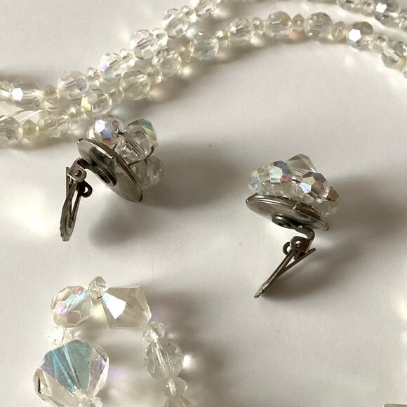 Vintage 1950s Aurora Borealis Necklace & Clip on Earrings Retro Y2K - Picture 5 of 6